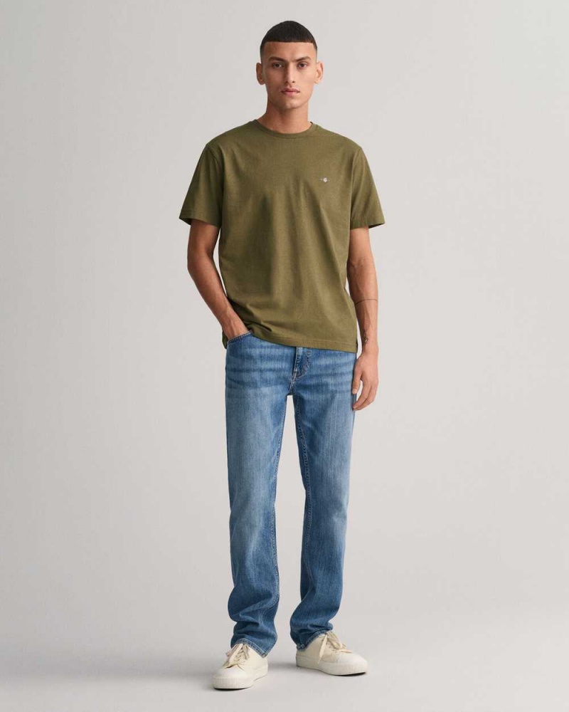 Gant Regular Fit Shield Men's T-Shirt Racing Green | QRPZI-8091