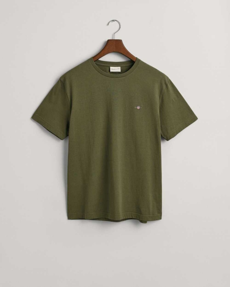 Gant Regular Fit Shield Men's T-Shirt Racing Green | QRPZI-8091