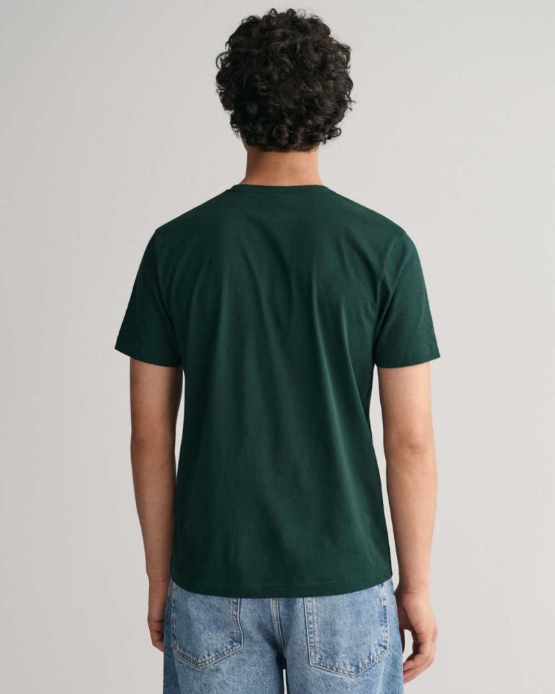 Gant Regular Fit Shield Men's T-Shirt Tartan Green | EHTOS-6873