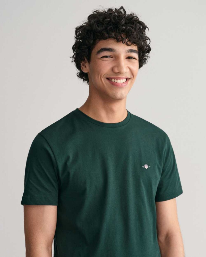 Gant Regular Fit Shield Men's T-Shirt Tartan Green | EHTOS-6873