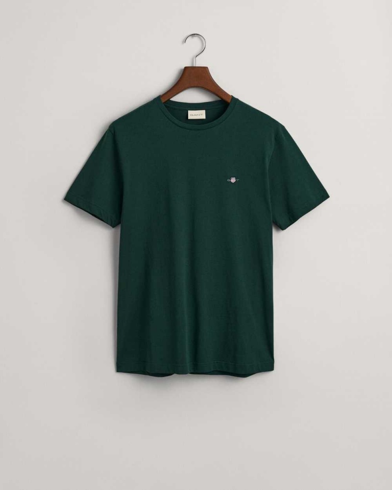 Gant Regular Fit Shield Men's T-Shirt Tartan Green | EHTOS-6873