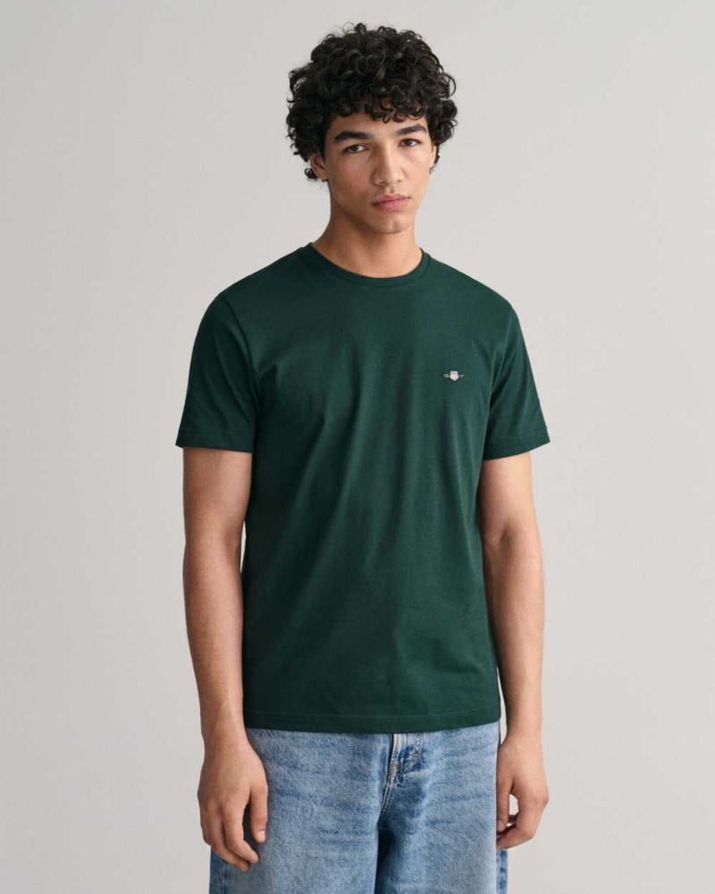 Gant Regular Fit Shield Men\'s T-Shirt Tartan Green | EHTOS-6873