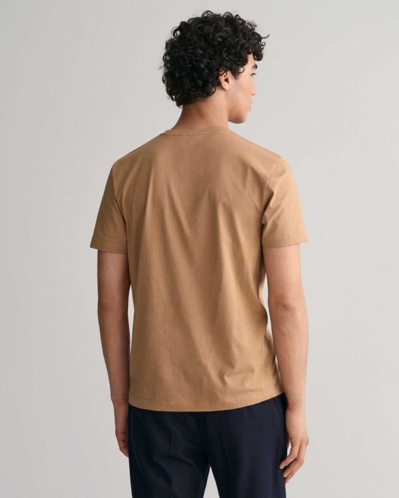 Gant Regular Fit Shield Men's T-Shirt Warm Khaki | XSJYW-8465