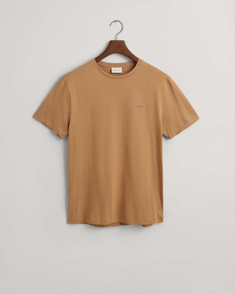 Gant Regular Fit Shield Men's T-Shirt Warm Khaki | XSJYW-8465