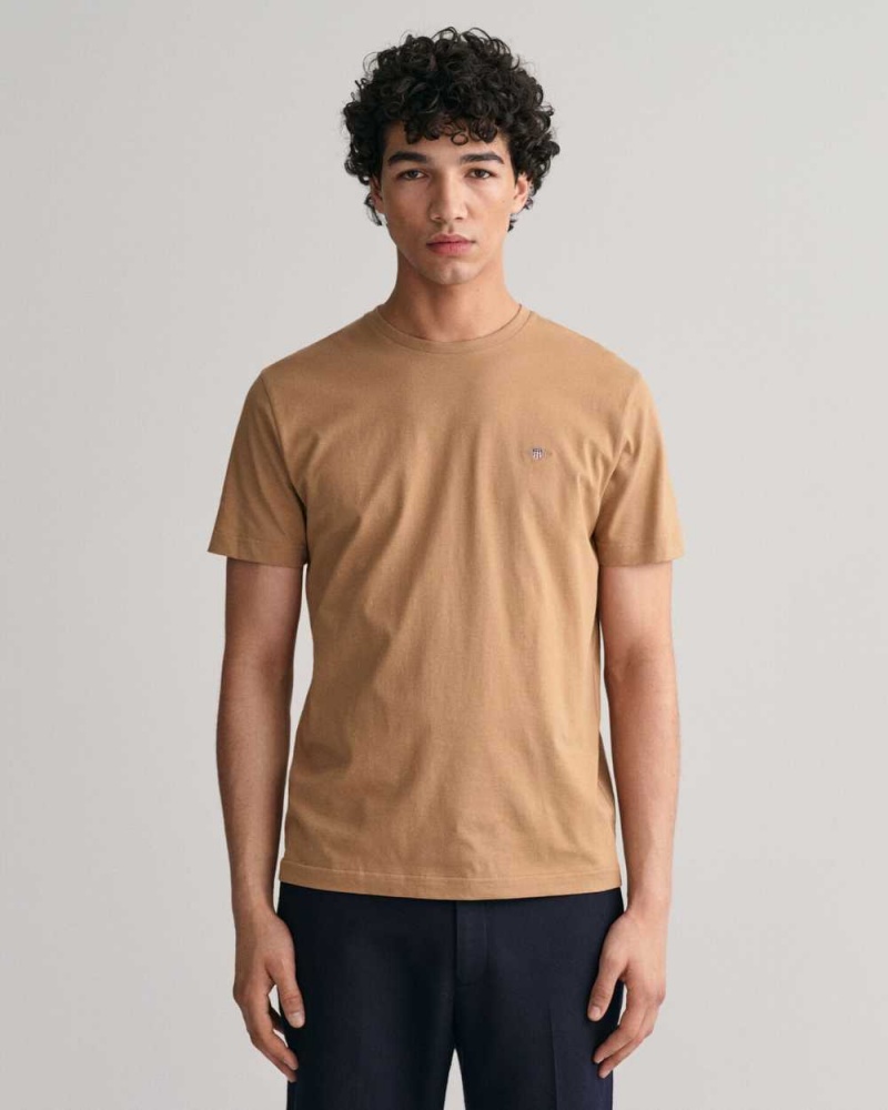 Gant Regular Fit Shield Men\'s T-Shirt Warm Khaki | XSJYW-8465