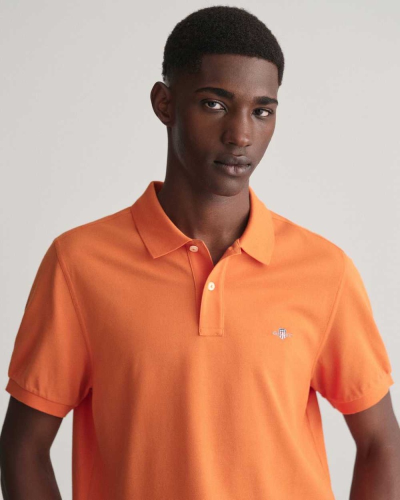 Gant Regular Fit Shield Piqué Men's Polo Shirt Pumpkin Orange | BLTPV-6280