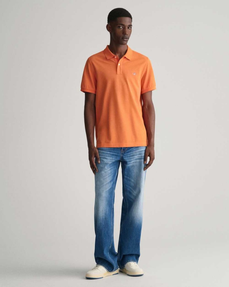 Gant Regular Fit Shield Piqué Men's Polo Shirt Pumpkin Orange | BLTPV-6280