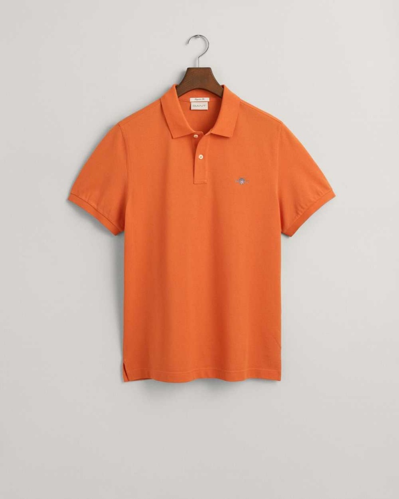 Gant Regular Fit Shield Piqué Men's Polo Shirt Pumpkin Orange | BLTPV-6280