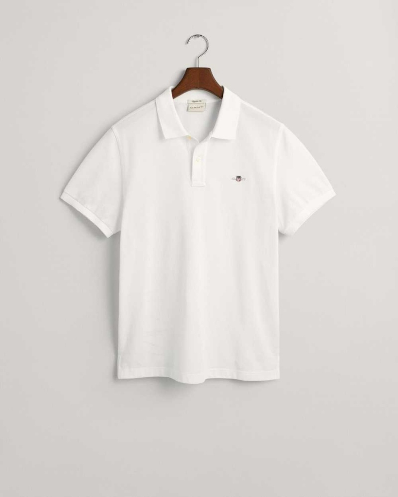 Gant Regular Fit Shield Piqué Men's Polo Shirt White | YNWQP-8742