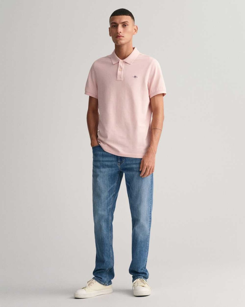 Gant Regular Fit Shield Piqué Men's Polo Shirt Faded Pink | NDMOV-3658