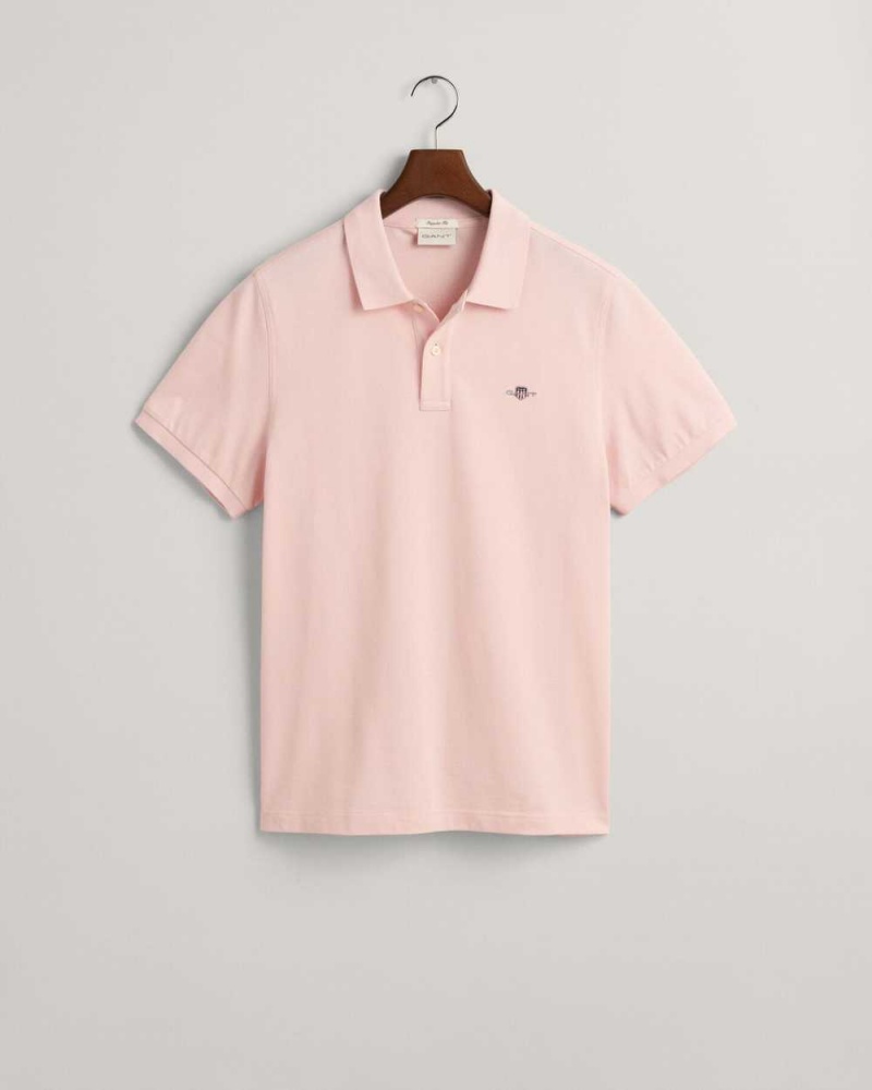 Gant Regular Fit Shield Piqué Men's Polo Shirt Faded Pink | NDMOV-3658