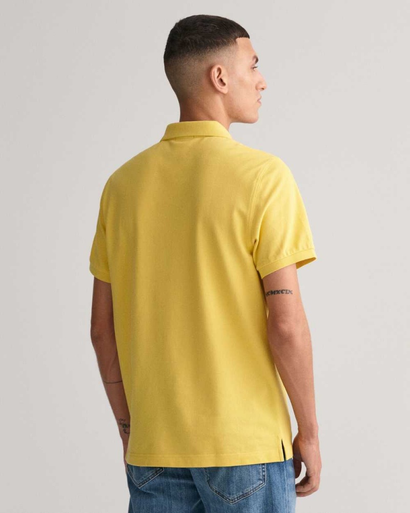 Gant Regular Fit Shield Piqué Men's Polo Shirt Parchment Yellow | ODYZU-1506