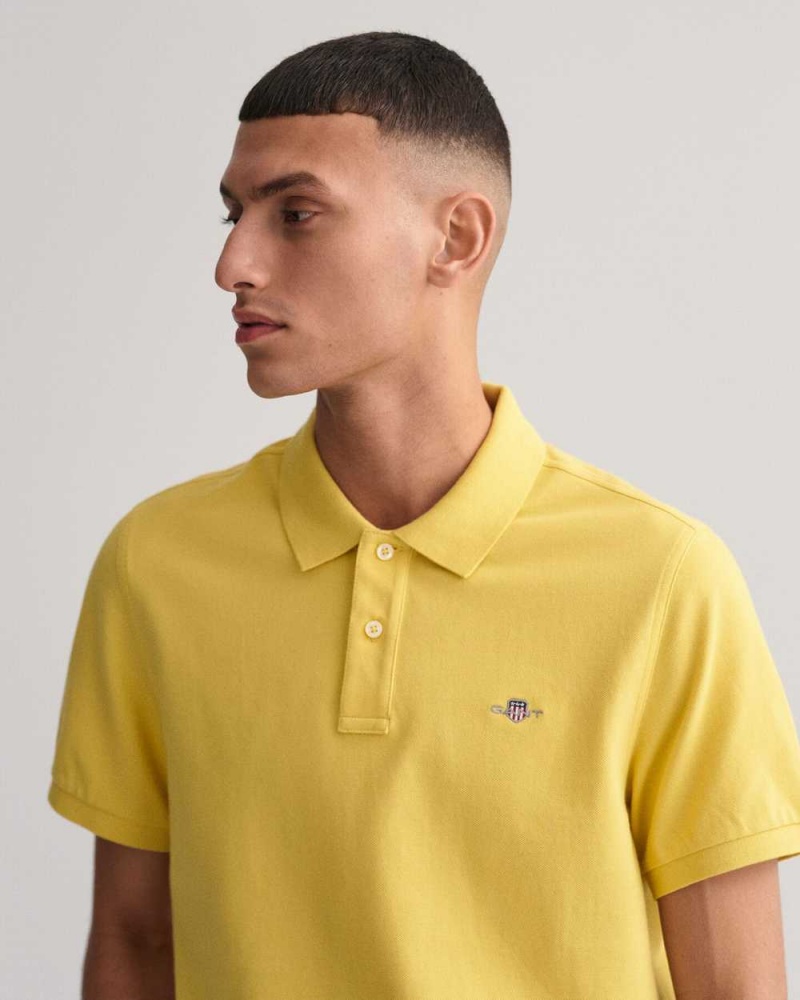 Gant Regular Fit Shield Piqué Men's Polo Shirt Parchment Yellow | ODYZU-1506