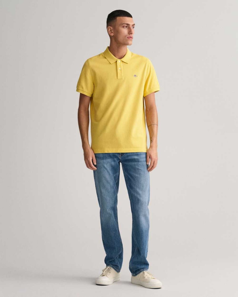 Gant Regular Fit Shield Piqué Men's Polo Shirt Parchment Yellow | ODYZU-1506