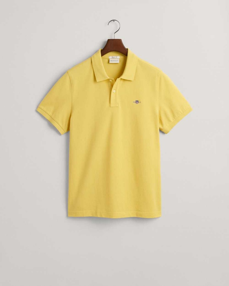 Gant Regular Fit Shield Piqué Men's Polo Shirt Parchment Yellow | ODYZU-1506