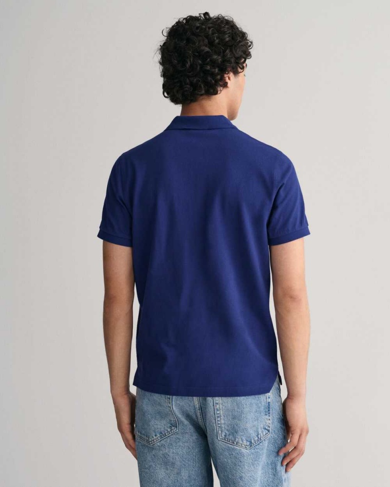 Gant Regular Fit Shield Piqué Men's Polo Shirt Rich Navy | HVBEY-7209