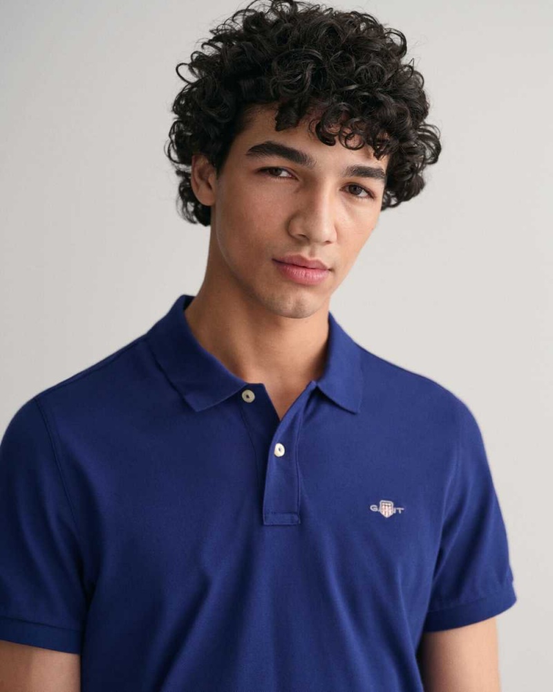 Gant Regular Fit Shield Piqué Men's Polo Shirt Rich Navy | HVBEY-7209