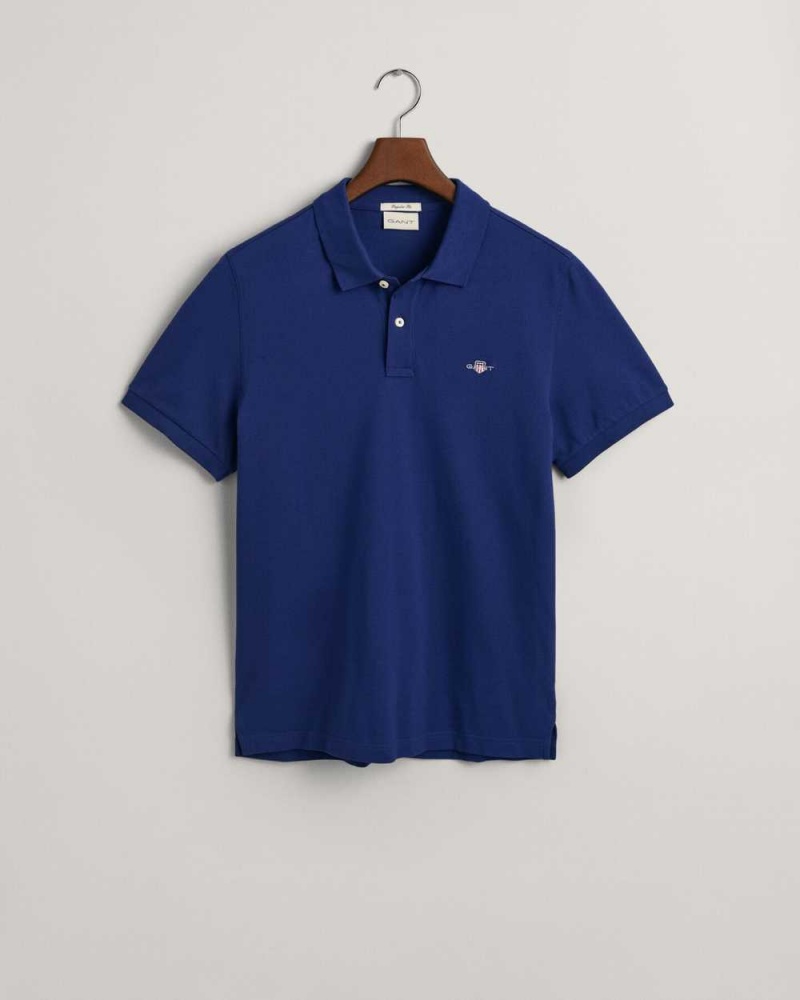 Gant Regular Fit Shield Piqué Men's Polo Shirt Rich Navy | HVBEY-7209