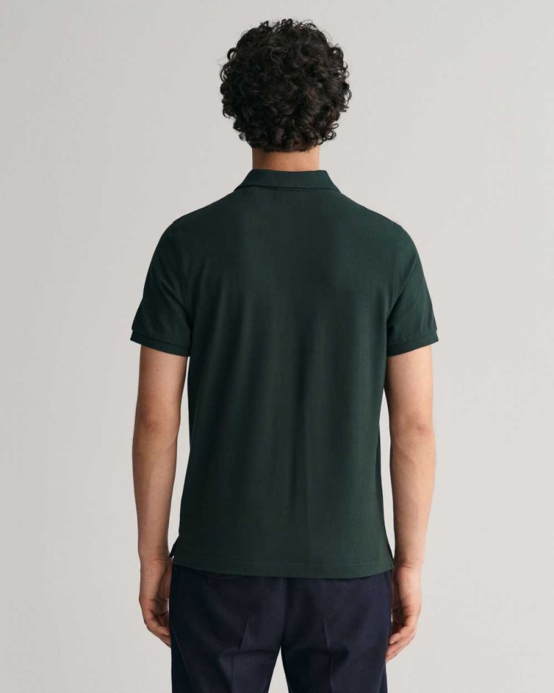 Gant Regular Fit Shield Piqué Men's Polo Shirt Tartan Green | JVMAC-9372