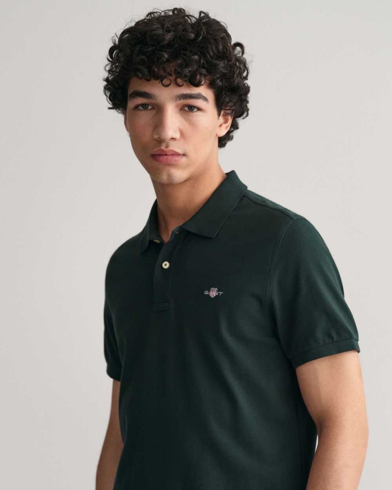 Gant Regular Fit Shield Piqué Men's Polo Shirt Tartan Green | JVMAC-9372