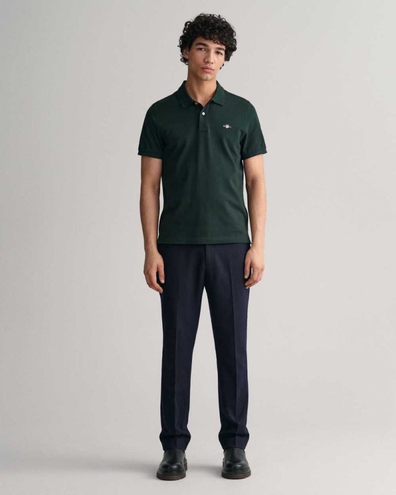 Gant Regular Fit Shield Piqué Men's Polo Shirt Tartan Green | JVMAC-9372