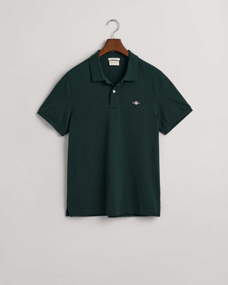 Gant Regular Fit Shield Piqué Men's Polo Shirt Tartan Green | JVMAC-9372