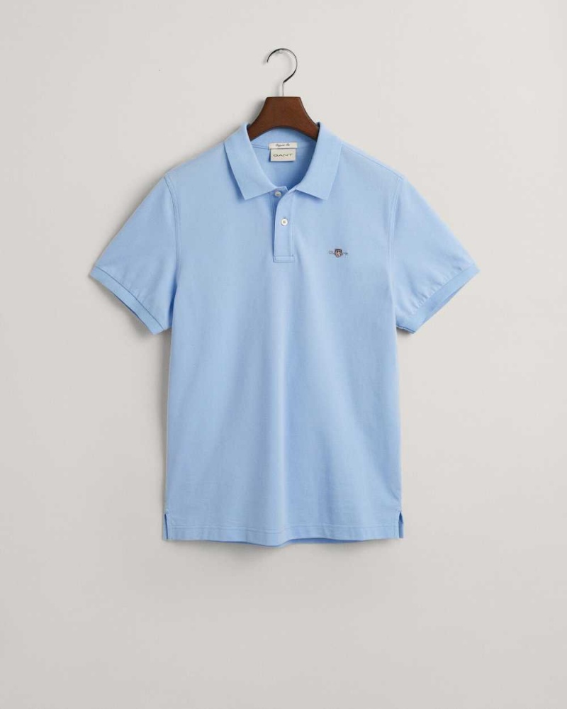 Gant Regular Fit Shield Piqué Men's Polo Shirt Capri Blue | EIRXB-8651