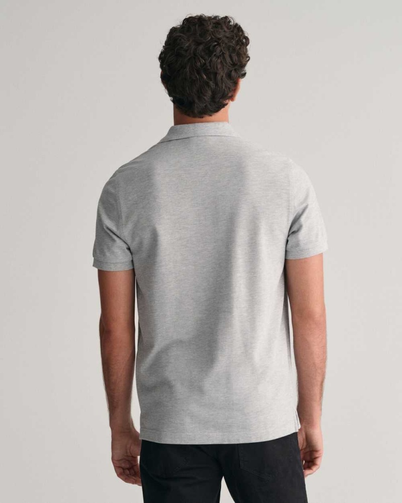 Gant Regular Fit Shield Piqué Men's Polo Shirt Grey Melange | SRKWO-1547