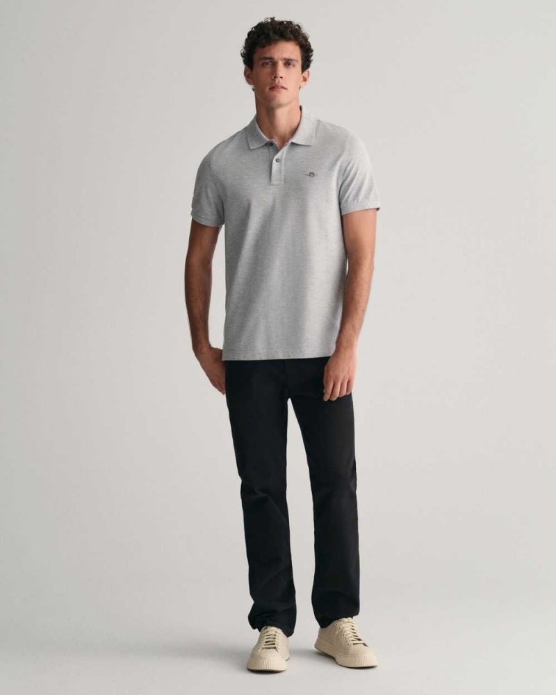 Gant Regular Fit Shield Piqué Men's Polo Shirt Grey Melange | SRKWO-1547