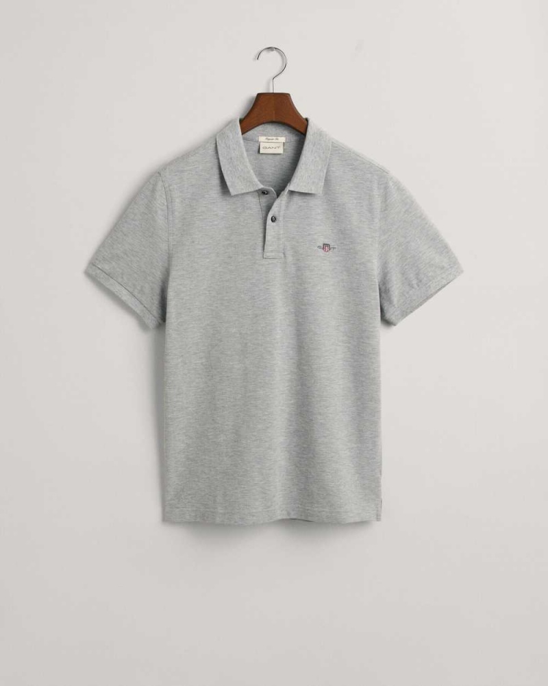 Gant Regular Fit Shield Piqué Men's Polo Shirt Grey Melange | SRKWO-1547