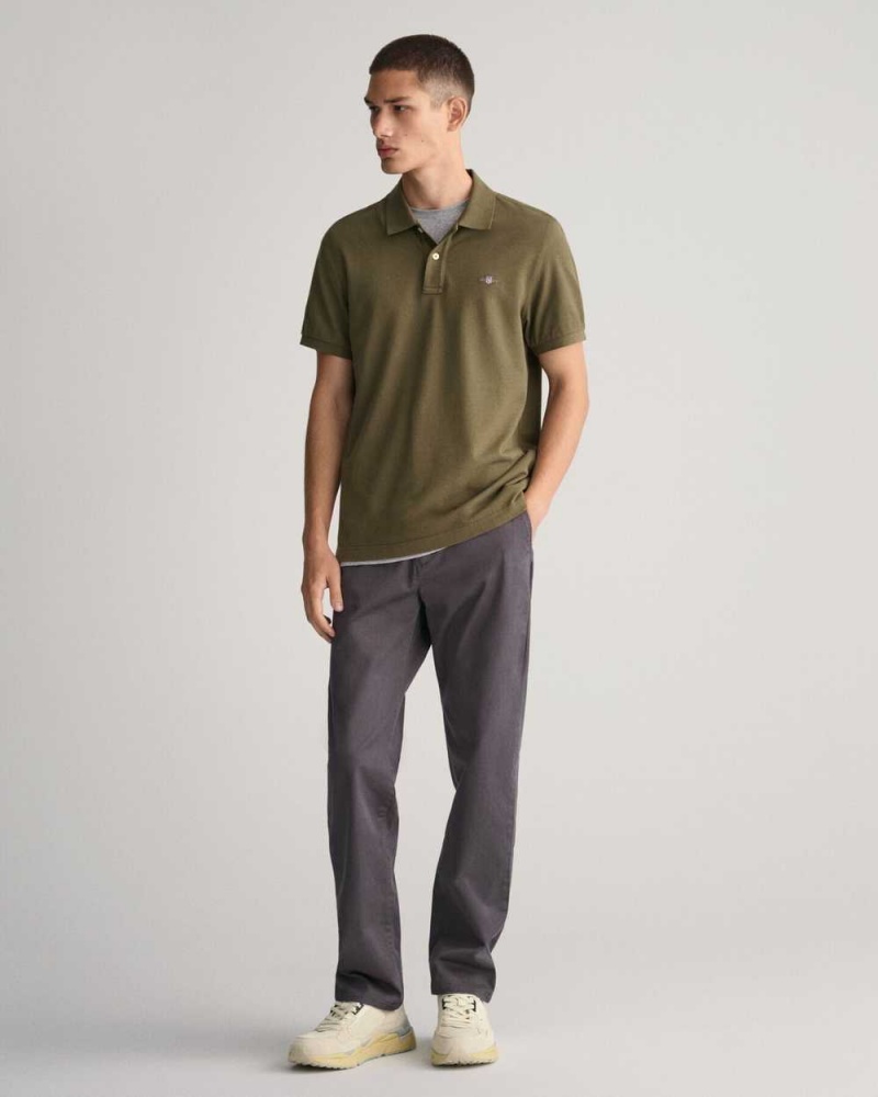 Gant Regular Fit Shield Piqué Men's Polo Shirt Racing Green | TPYJA-9754