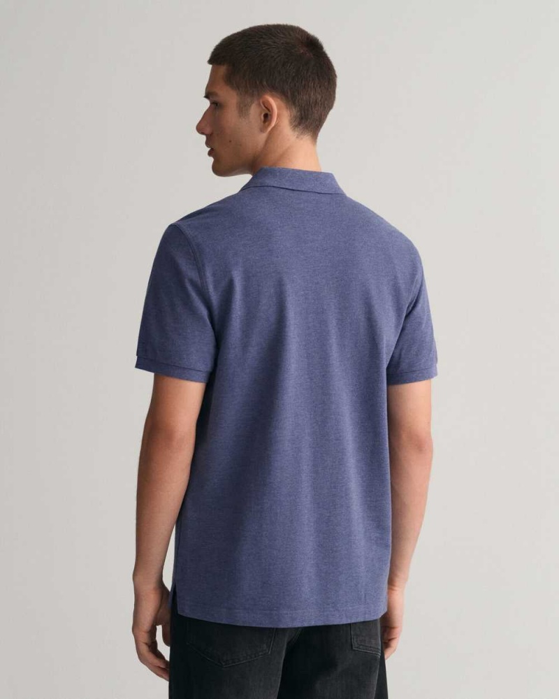 Gant Regular Fit Shield Piqué Men's Polo Shirt Blue Melange | YXTGO-9086