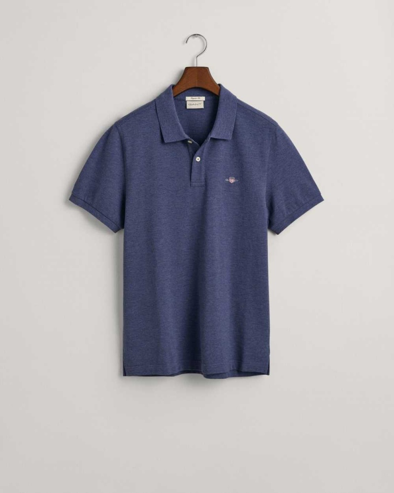 Gant Regular Fit Shield Piqué Men's Polo Shirt Blue Melange | YXTGO-9086