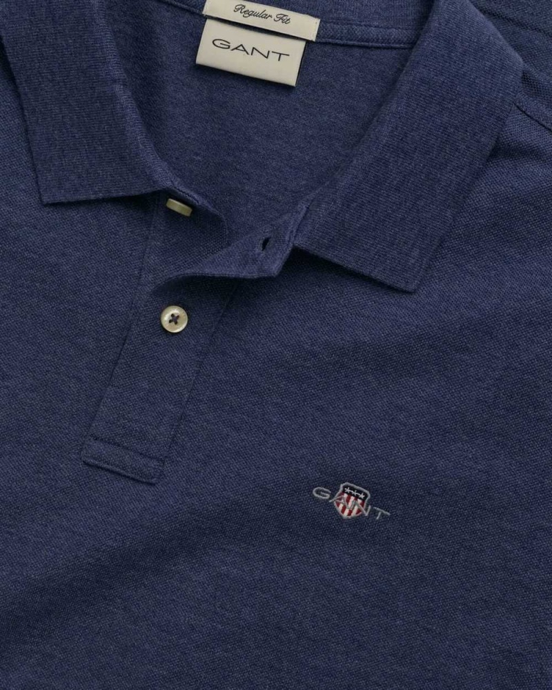 Gant Regular Fit Shield Piqué Men's Polo Shirt Blue Melange | YXTGO-9086