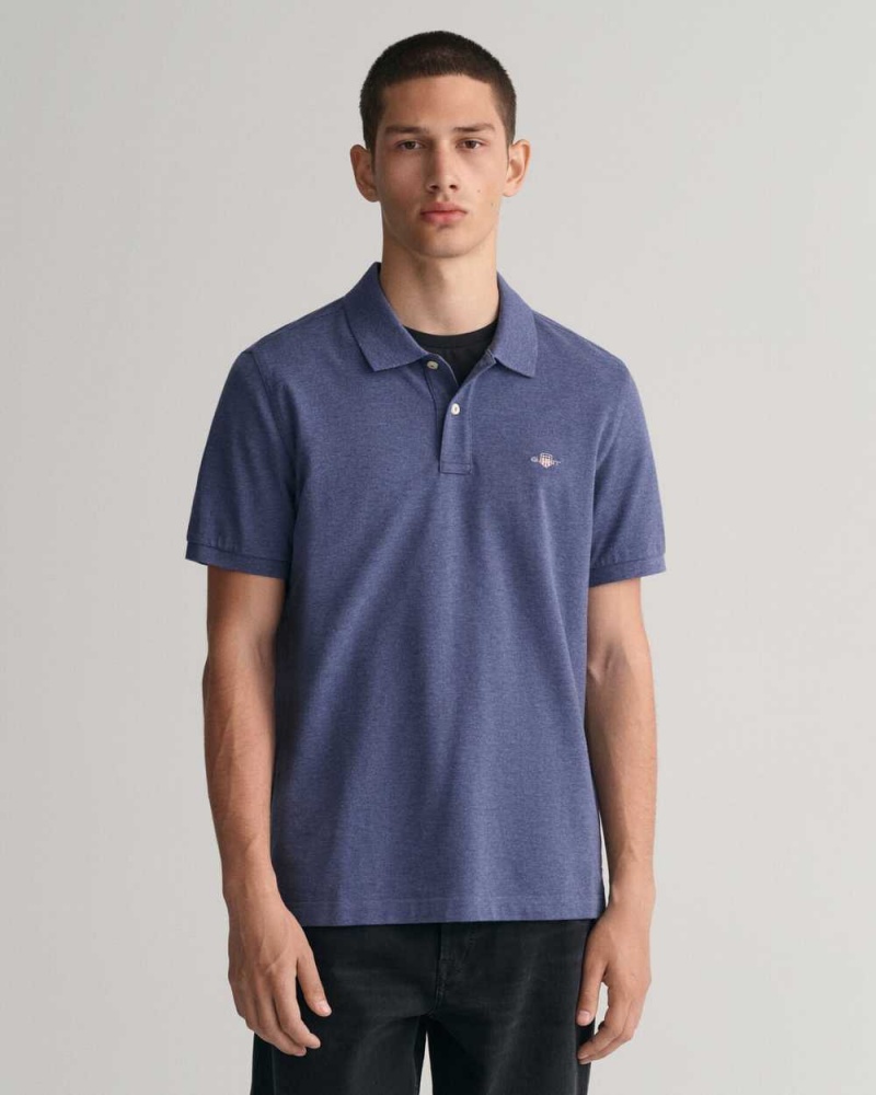 Gant Regular Fit Shield Piqué Men\'s Polo Shirt Blue Melange | YXTGO-9086