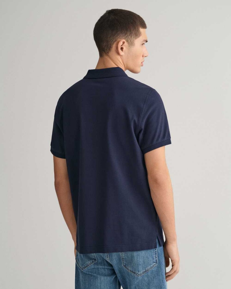 Gant Regular Fit Shield Piqué Men's Polo Shirt Evening Blue | YFKQU-6917