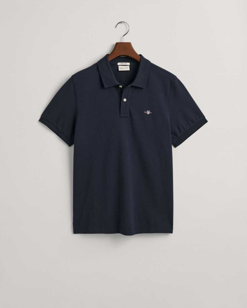 Gant Regular Fit Shield Piqué Men's Polo Shirt Evening Blue | YFKQU-6917