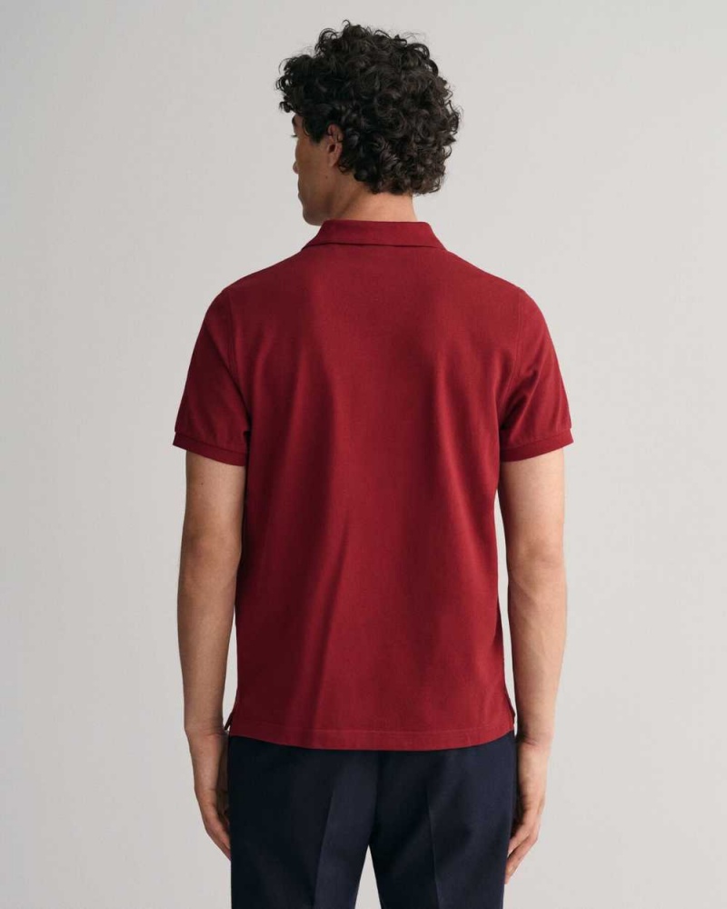 Gant Regular Fit Shield Piqué Men's Polo Shirt Plumped Red | CTZMV-9718