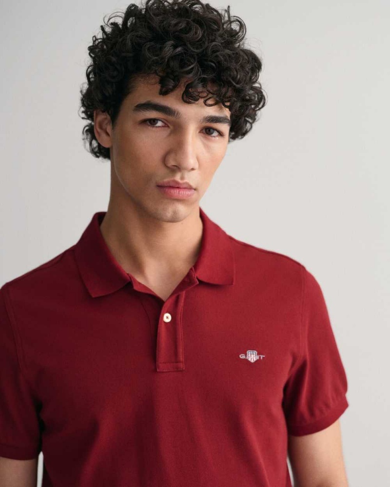 Gant Regular Fit Shield Piqué Men's Polo Shirt Plumped Red | CTZMV-9718