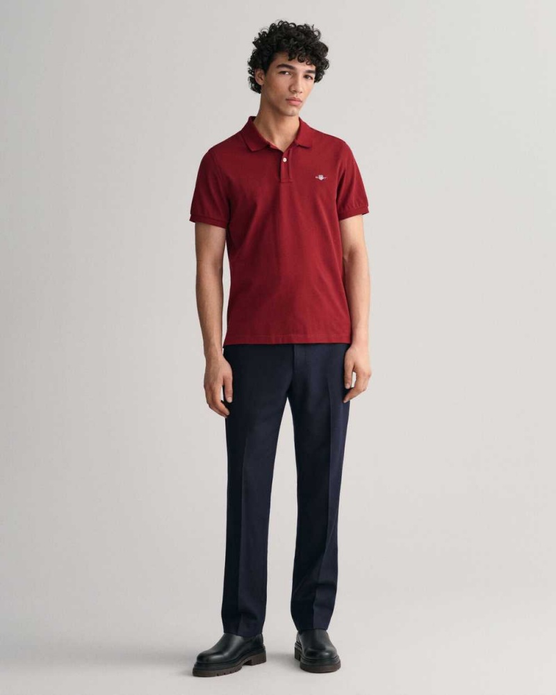 Gant Regular Fit Shield Piqué Men's Polo Shirt Plumped Red | CTZMV-9718