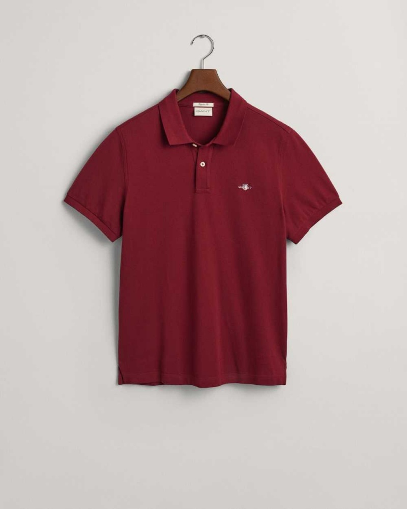 Gant Regular Fit Shield Piqué Men's Polo Shirt Plumped Red | CTZMV-9718