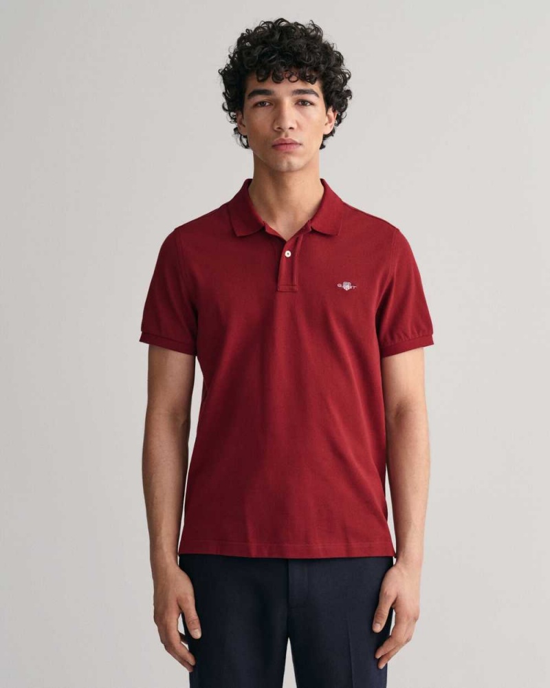 Gant Regular Fit Shield Piqué Men\'s Polo Shirt Plumped Red | CTZMV-9718