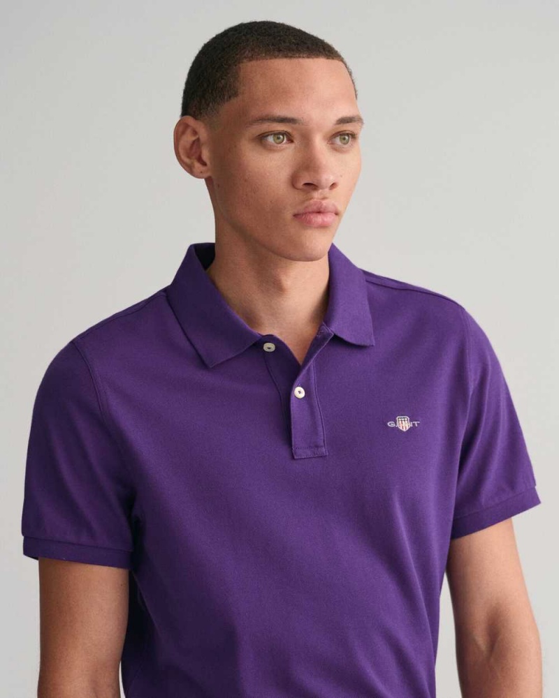 Gant Regular Fit Shield Piqué Men's Polo Shirt Pansy Purple | WAUEJ-3162