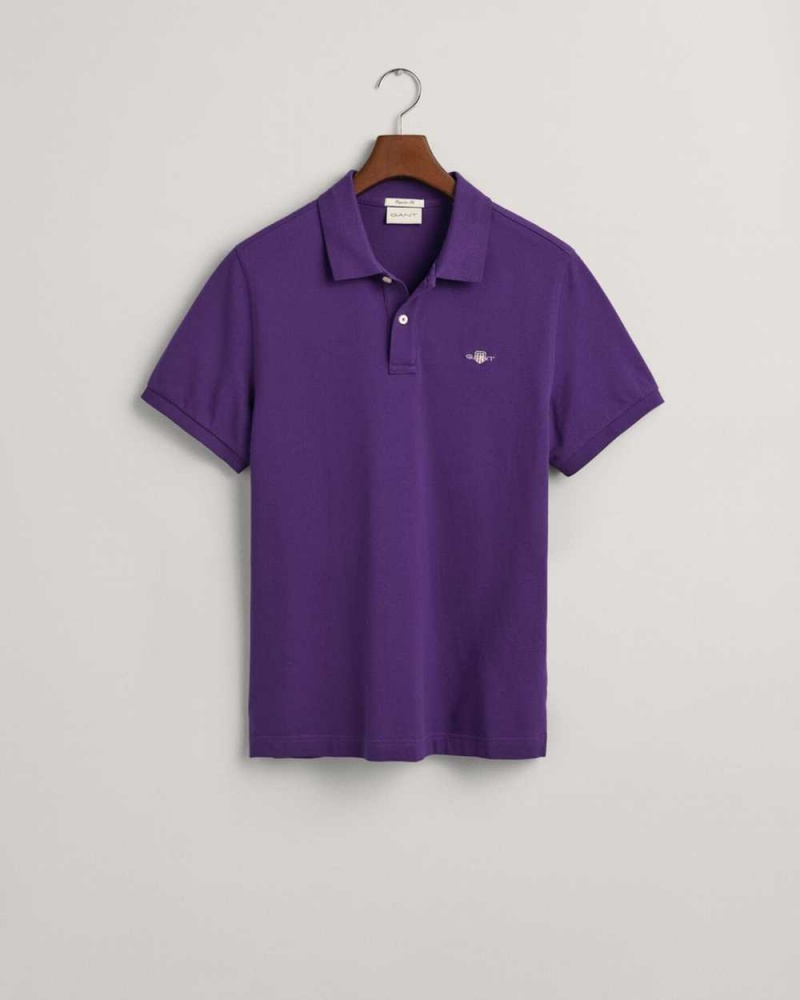 Gant Regular Fit Shield Piqué Men's Polo Shirt Pansy Purple | WAUEJ-3162