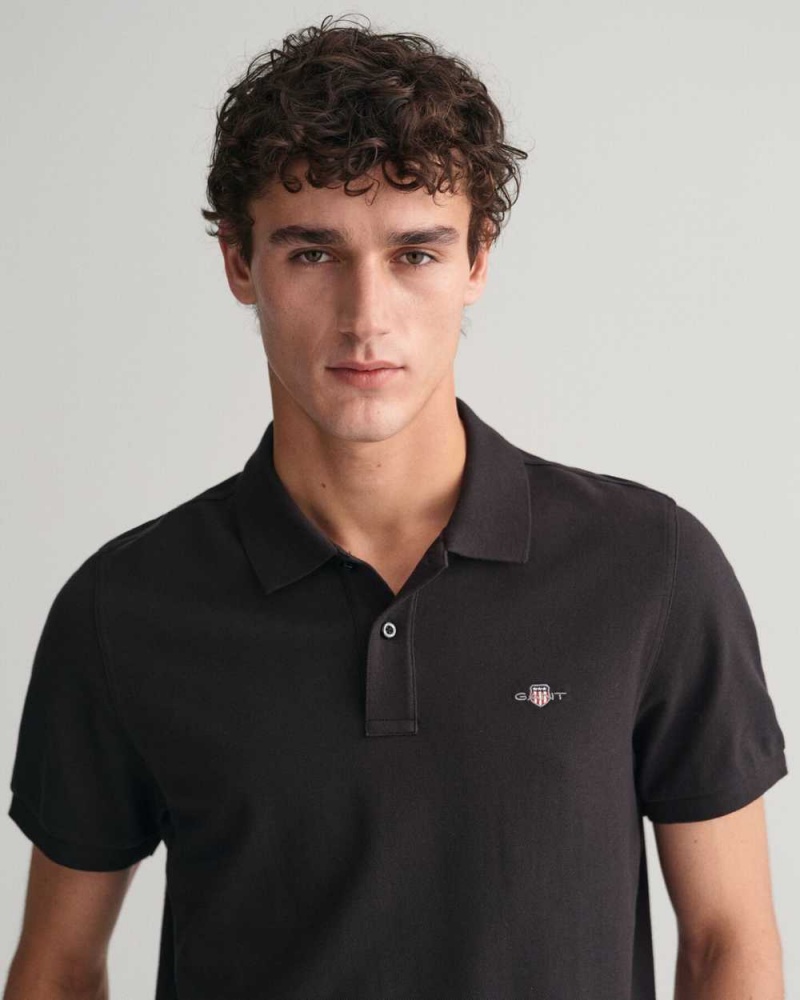 Gant Regular Fit Shield Piqué Men's Polo Shirt Black | FHRPE-8796