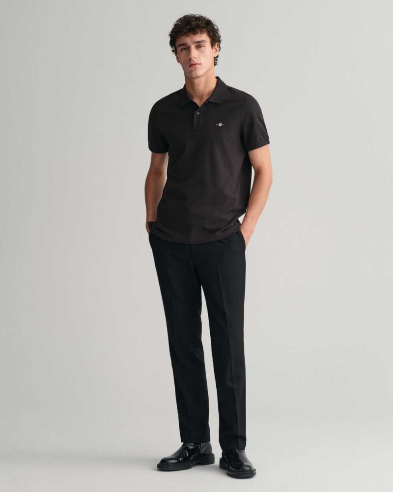 Gant Regular Fit Shield Piqué Men's Polo Shirt Black | FHRPE-8796