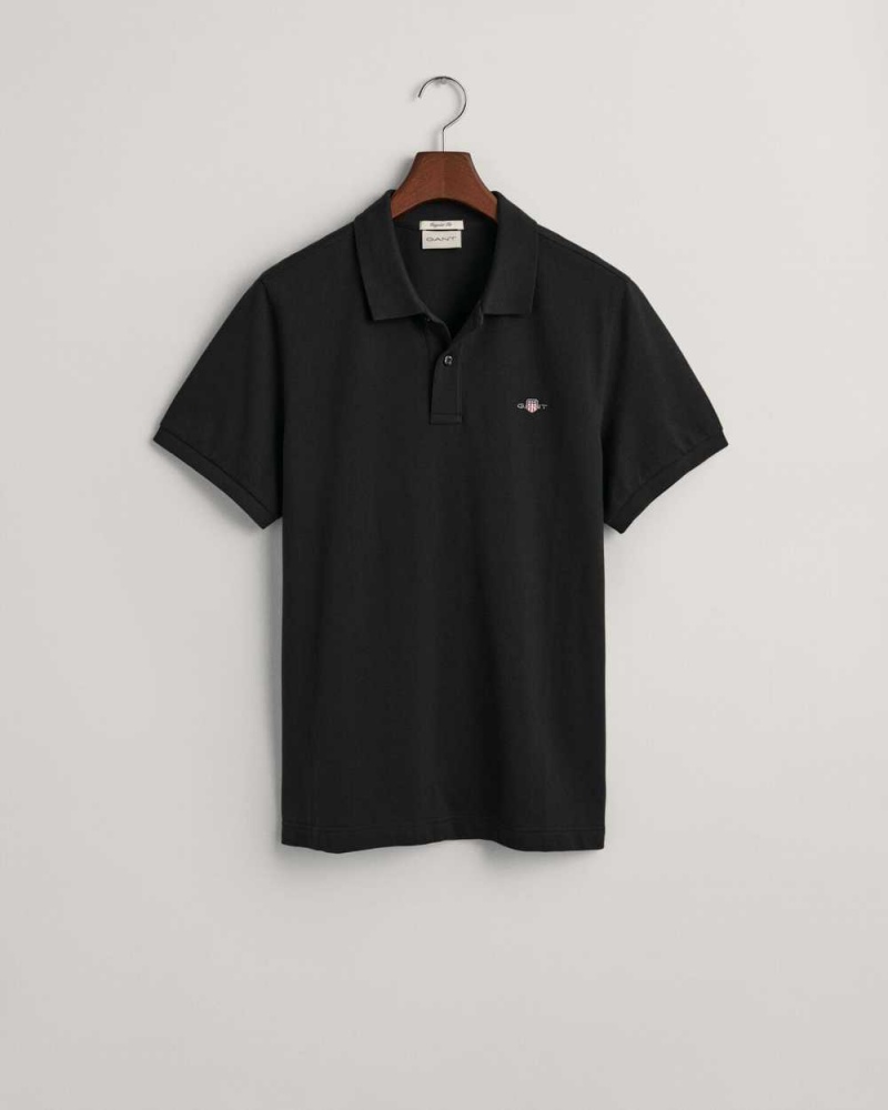 Gant Regular Fit Shield Piqué Men's Polo Shirt Black | FHRPE-8796