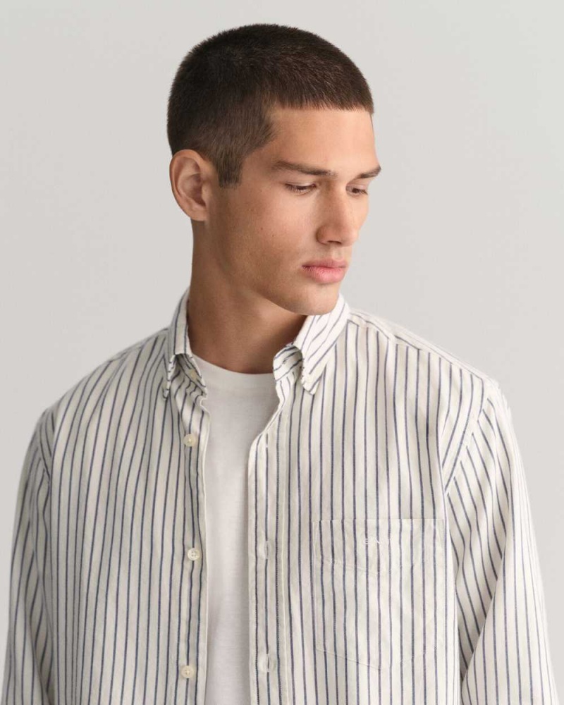 Gant Regular Fit Striped Archive Oxford Men's Shirts Beige White | XKJZG-8439