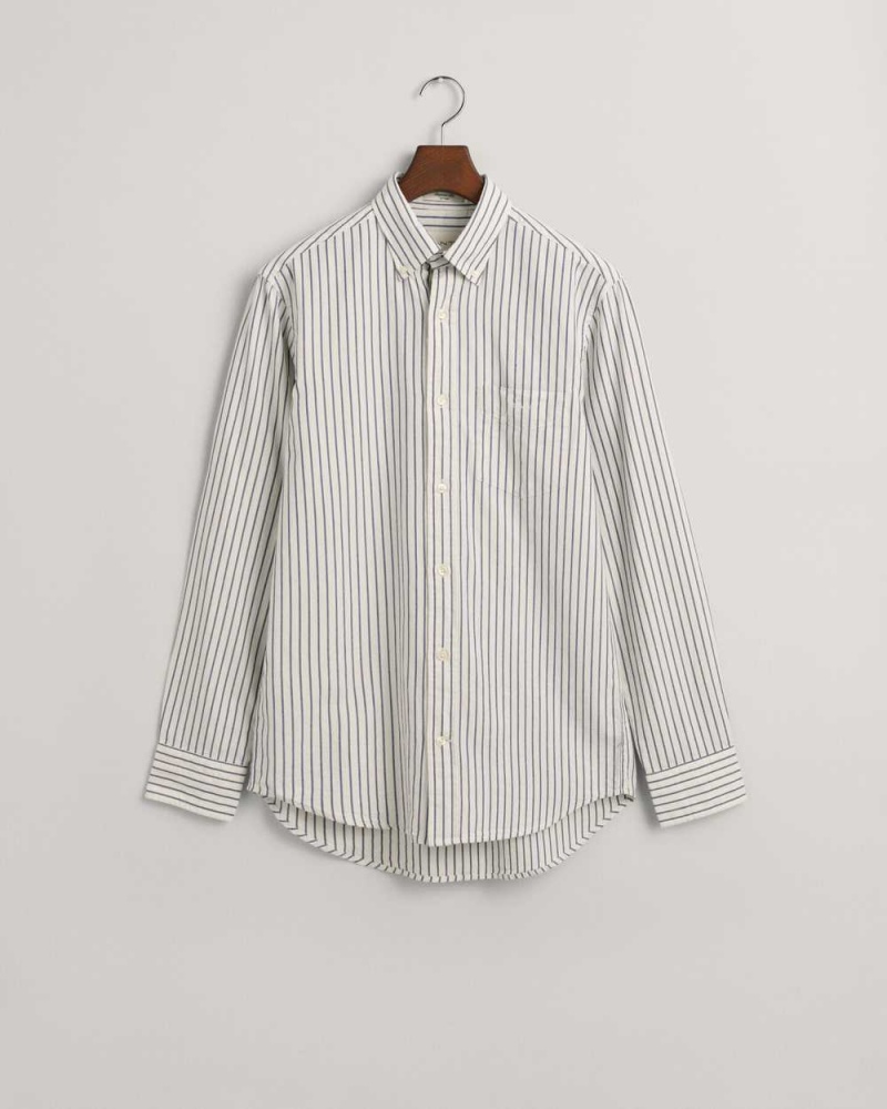 Gant Regular Fit Striped Archive Oxford Men's Shirts Beige White | XKJZG-8439