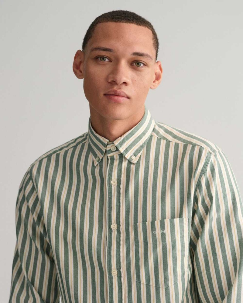 Gant Regular Fit Striped Archive Oxford Men's Shirts Forest Green | DNVPX-5639